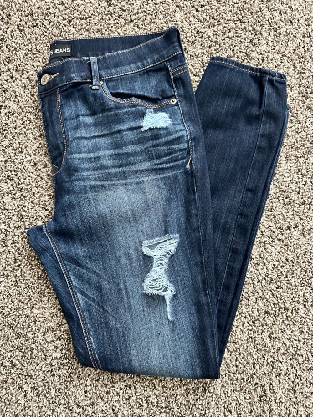 Express Women’s Skinny Jeans - Dark Blue with Faded Distressing